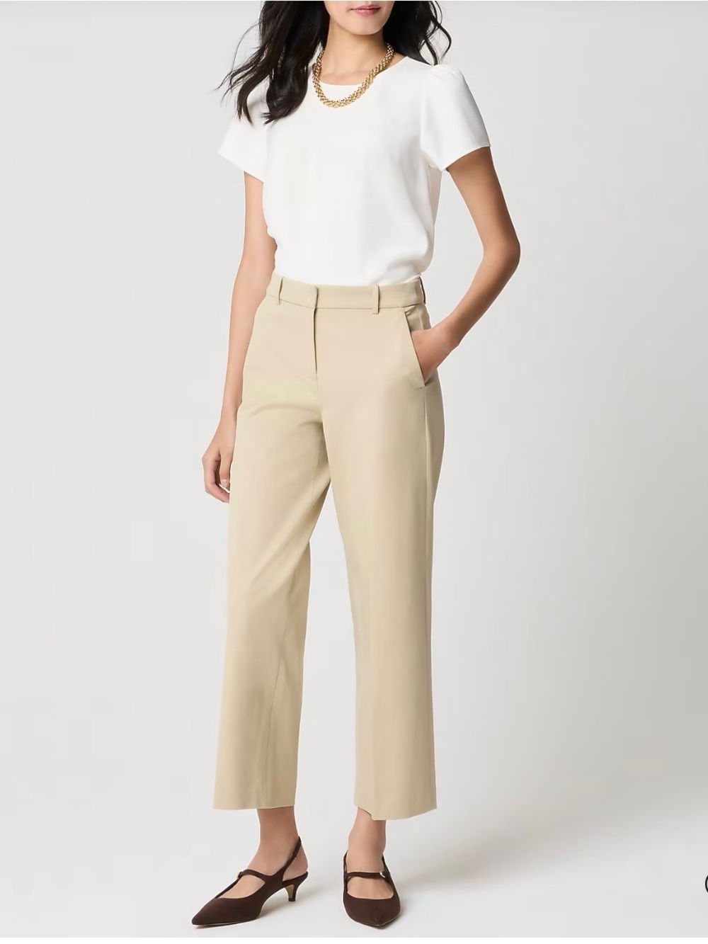 J. Crew Factory Cream Cropped Straight-Leg Pants